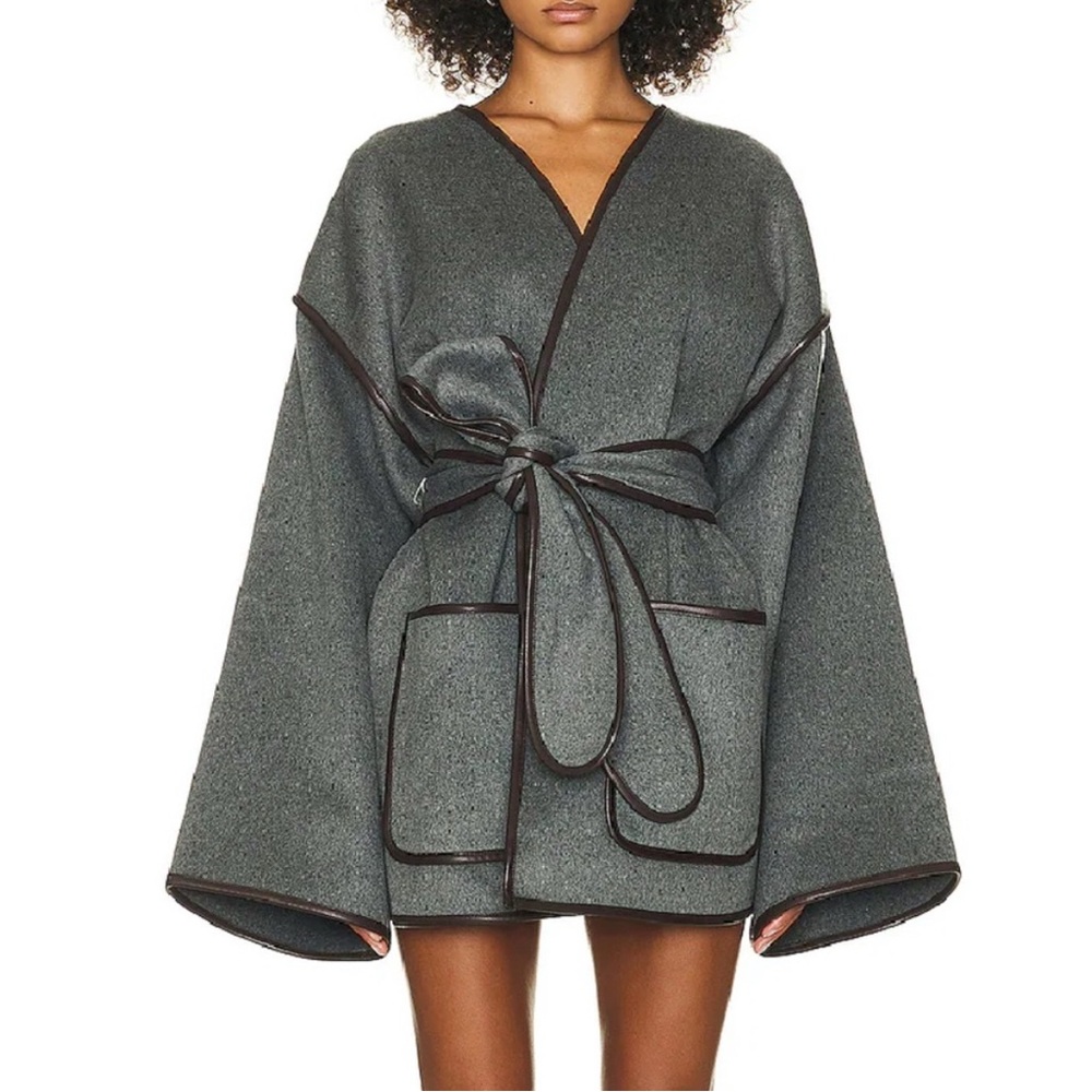 Helsa Grey Wool-Blend Blanket Coat – One Size
